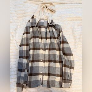 Hollister Cream and Brown Plaid Shirt with Hood